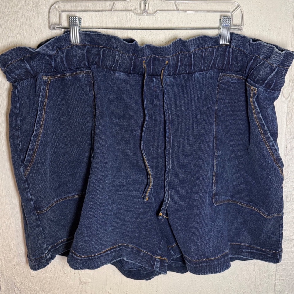 Andrew Marc Womens Dark Wash‎ Paperbag Waist Denim Shorts Blue Plus Size 1X 18